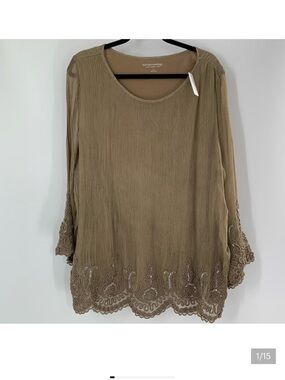 Soft Surroundings Silk Beaded Tunic Women’s Two Layer Top Size 1X